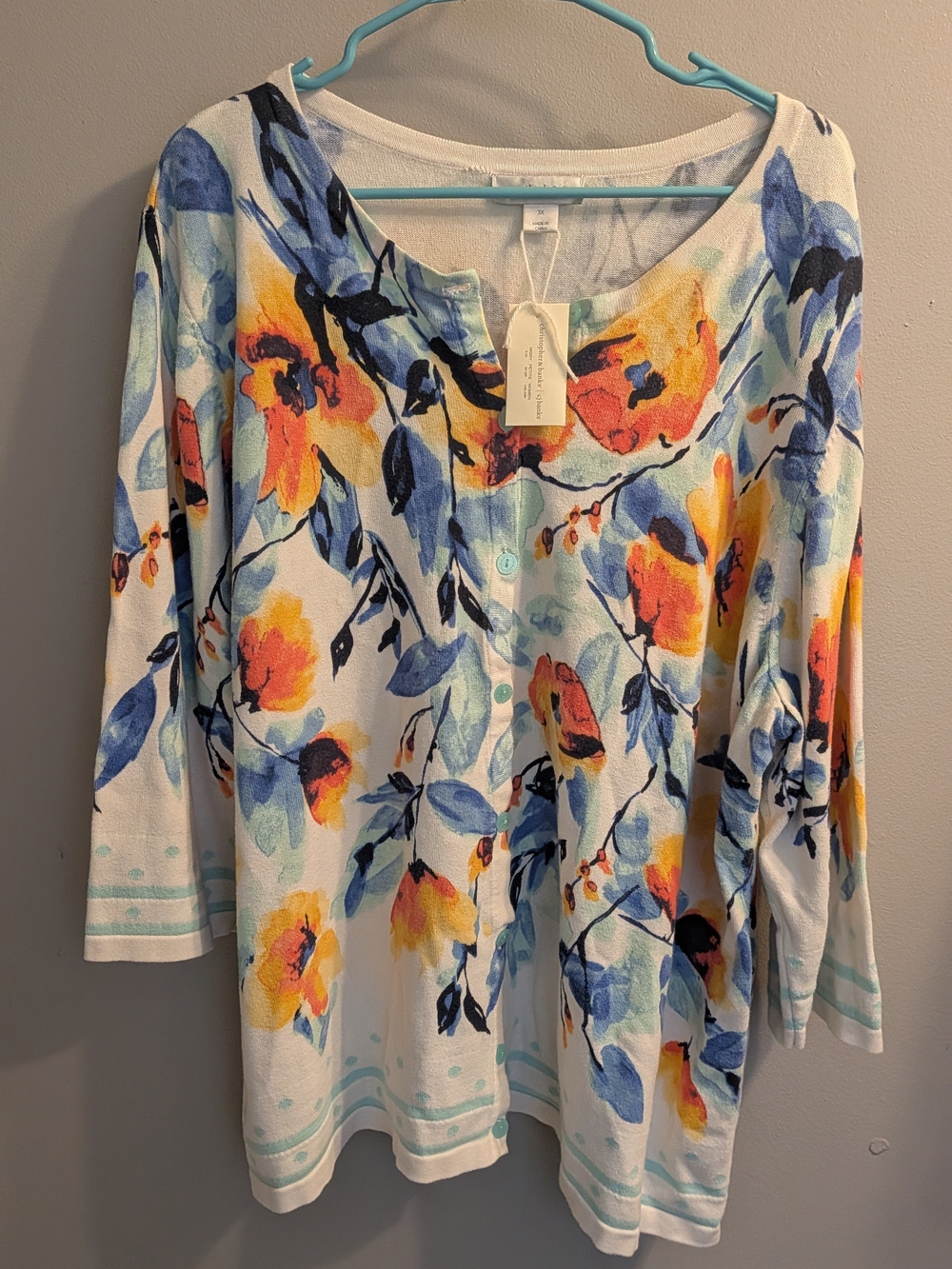 NWT Cotton Christopher & Banks Watercolor Floral Cardigan 3X Plus Size Sweater